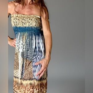 Cache strapless Animal Print Dress size M sequin smocked maxi leopard